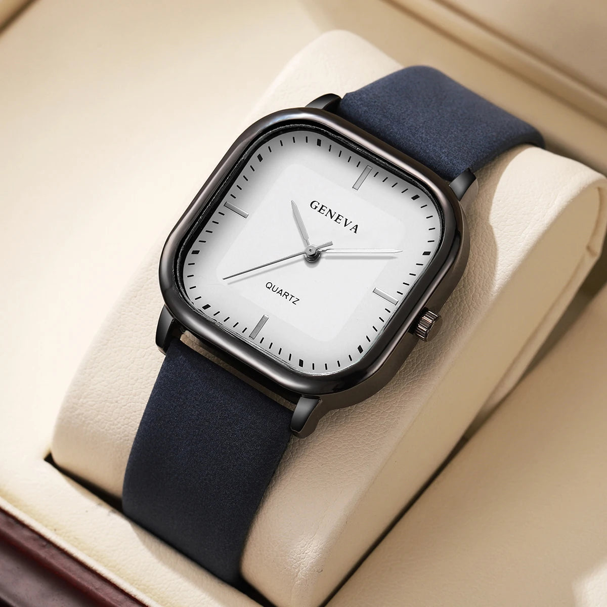 Mode cadran carré montres pour hommes montre à Quartz bracelet en cuir