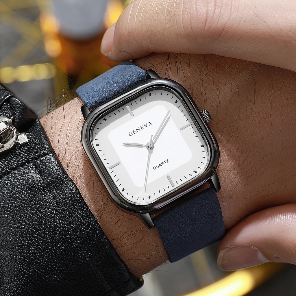 Mode cadran carré montres pour hommes montre à Quartz bracelet en cuir