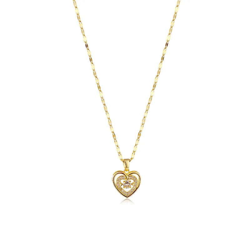 Collier avec pendentif en forme de cœur battant en cristal pour femmes