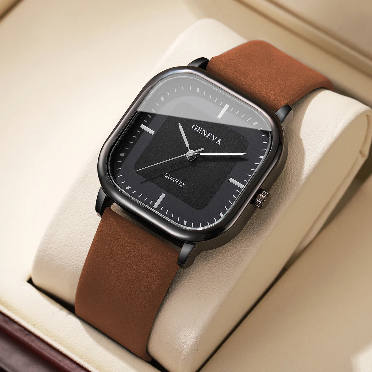 Mode cadran carré montres pour hommes montre à Quartz bracelet en cuir