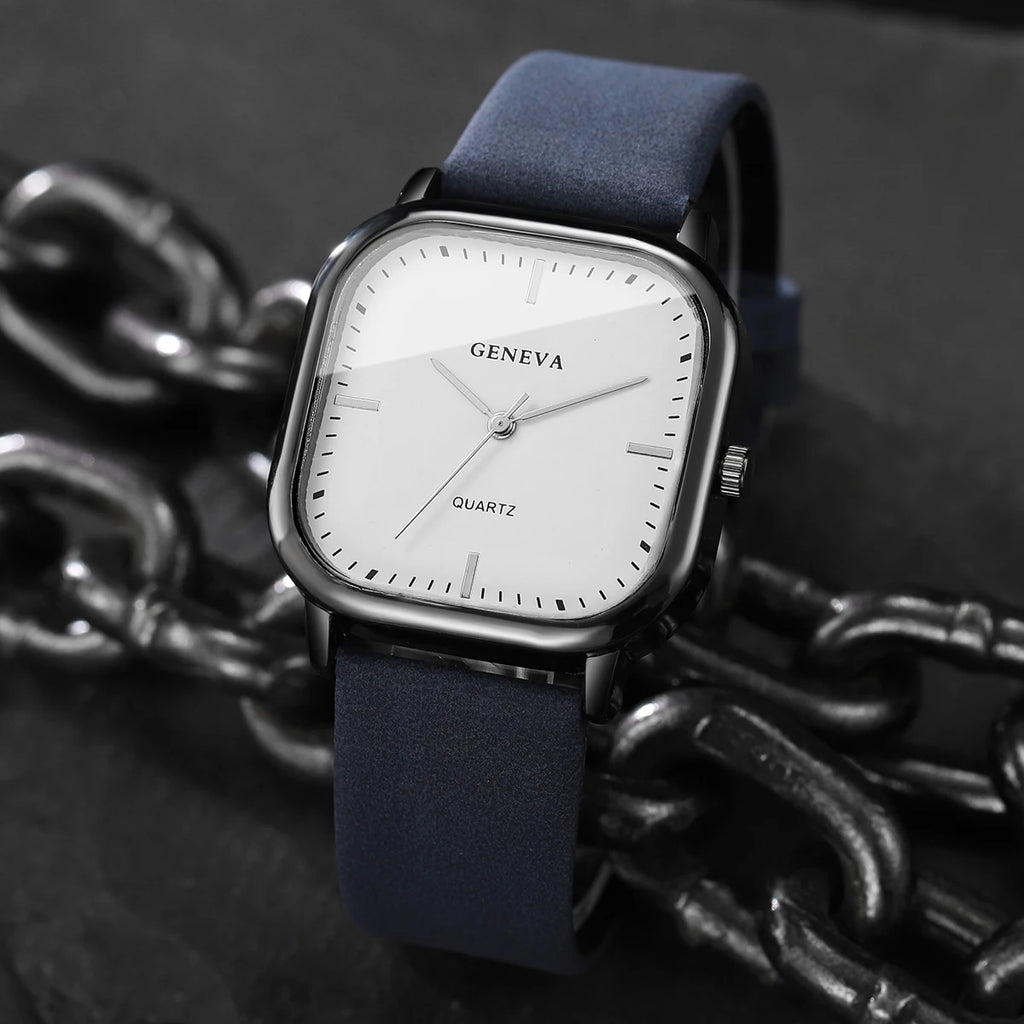 Mode cadran carré montres pour hommes montre à Quartz bracelet en cuir