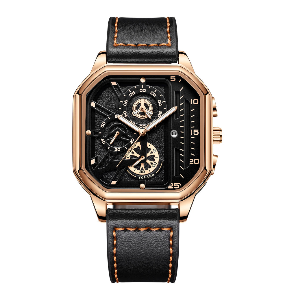 Montre carrée de luxe à grand cadran pour hommes