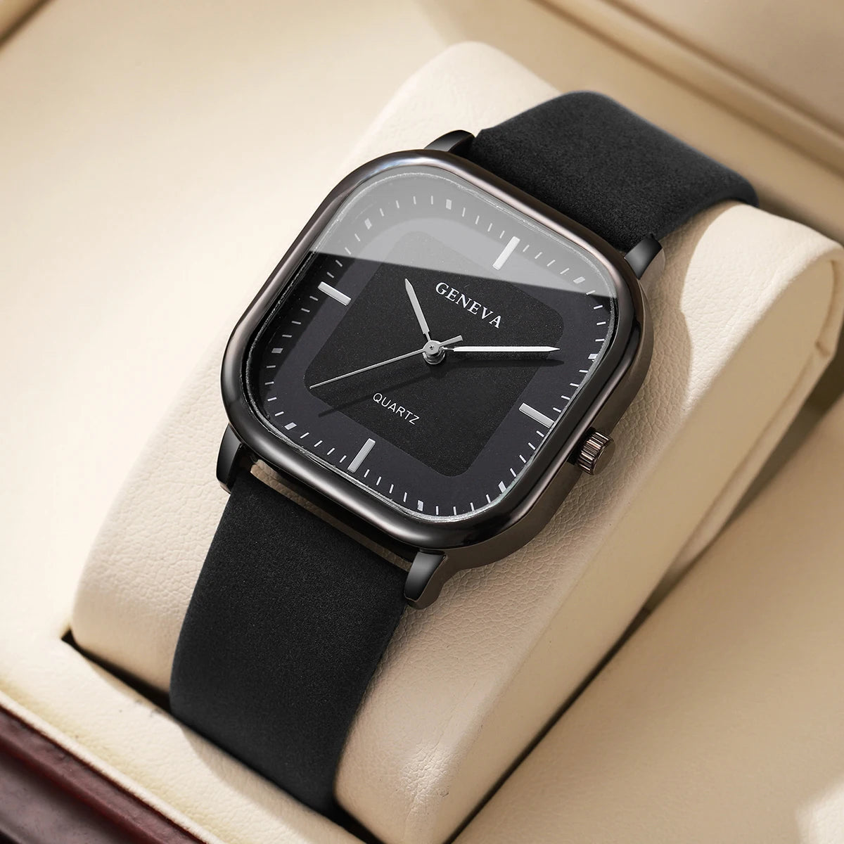 Mode cadran carré montres pour hommes montre à Quartz bracelet en cuir