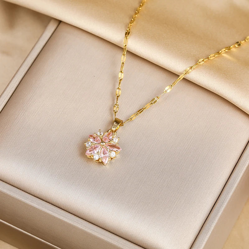 Colliers rose en acier inoxydable pour femmes, bijoux mignons, mode coréenne