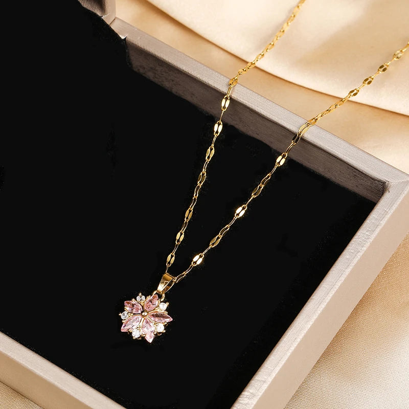 Colliers rose en acier inoxydable pour femmes, bijoux mignons, mode coréenne