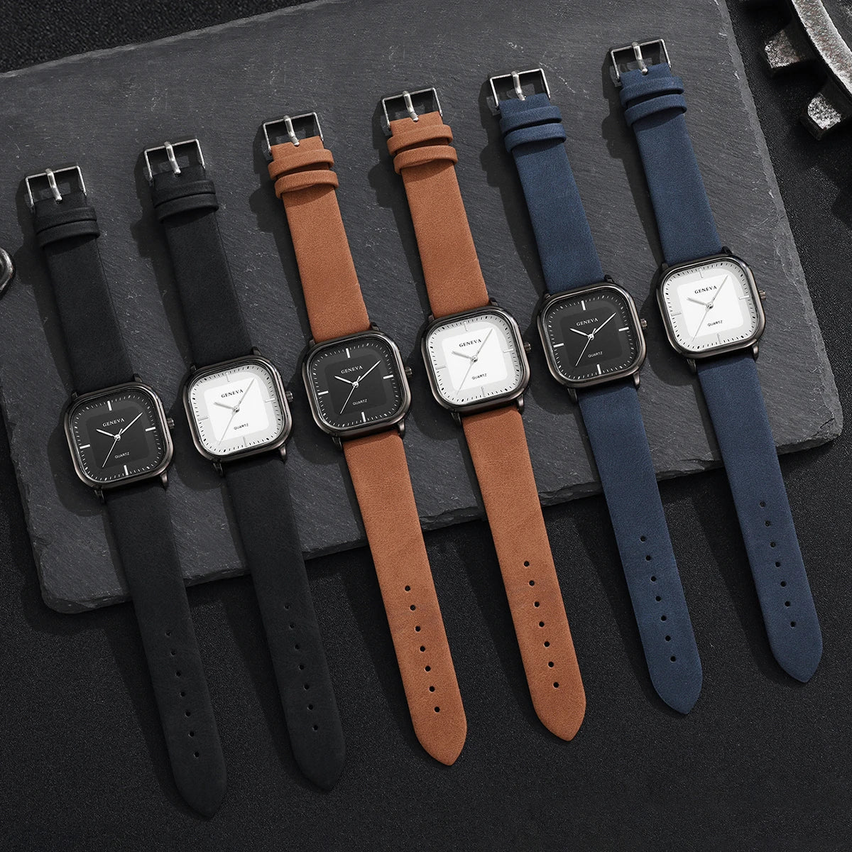 Mode cadran carré montres pour hommes montre à Quartz bracelet en cuir