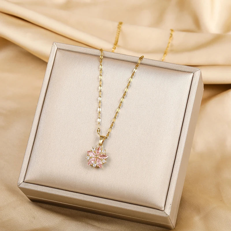 Colliers rose en acier inoxydable pour femmes, bijoux mignons, mode coréenne