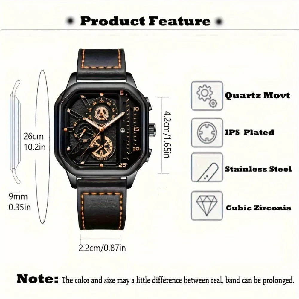 Montre carrée de luxe à grand cadran pour hommes
