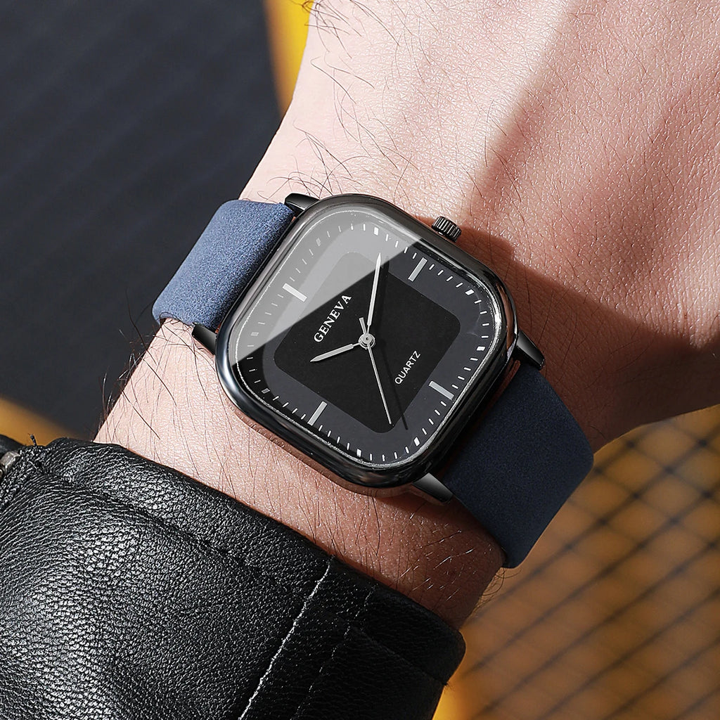 Mode cadran carré montres pour hommes montre à Quartz bracelet en cuir