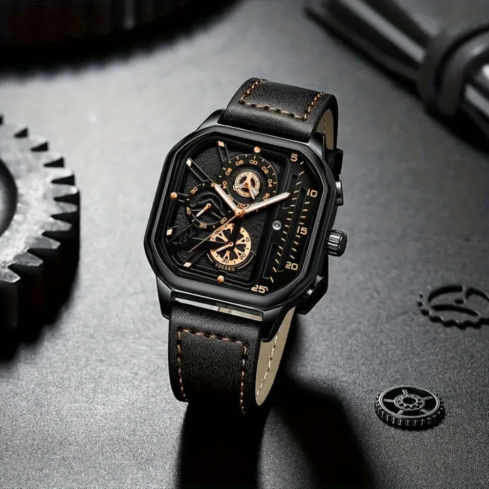 Montre carrée de luxe à grand cadran pour hommes