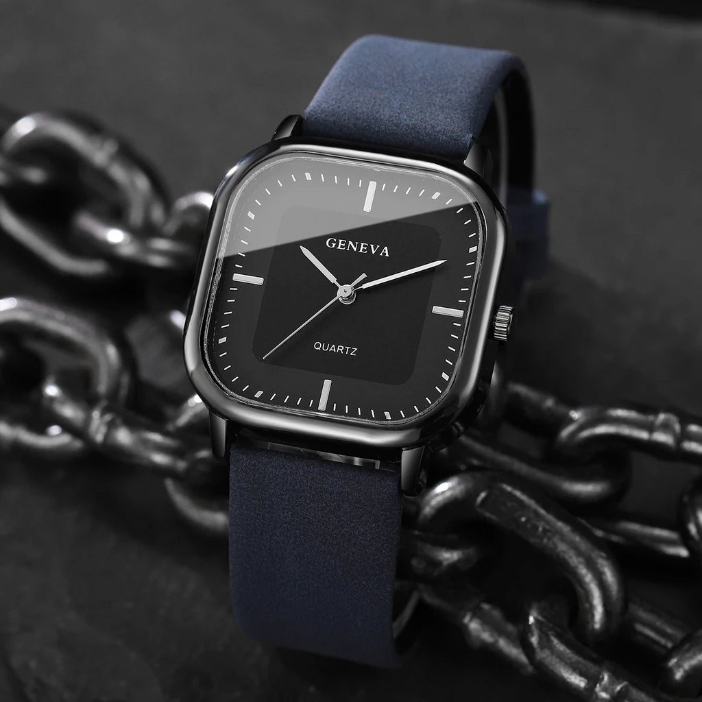 Mode cadran carré montres pour hommes montre à Quartz bracelet en cuir