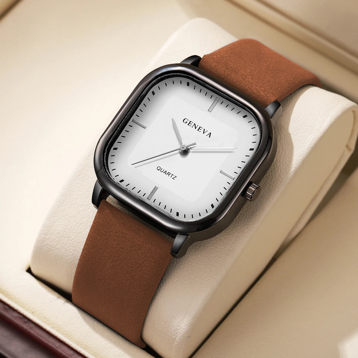 Mode cadran carré montres pour hommes montre à Quartz bracelet en cuir
