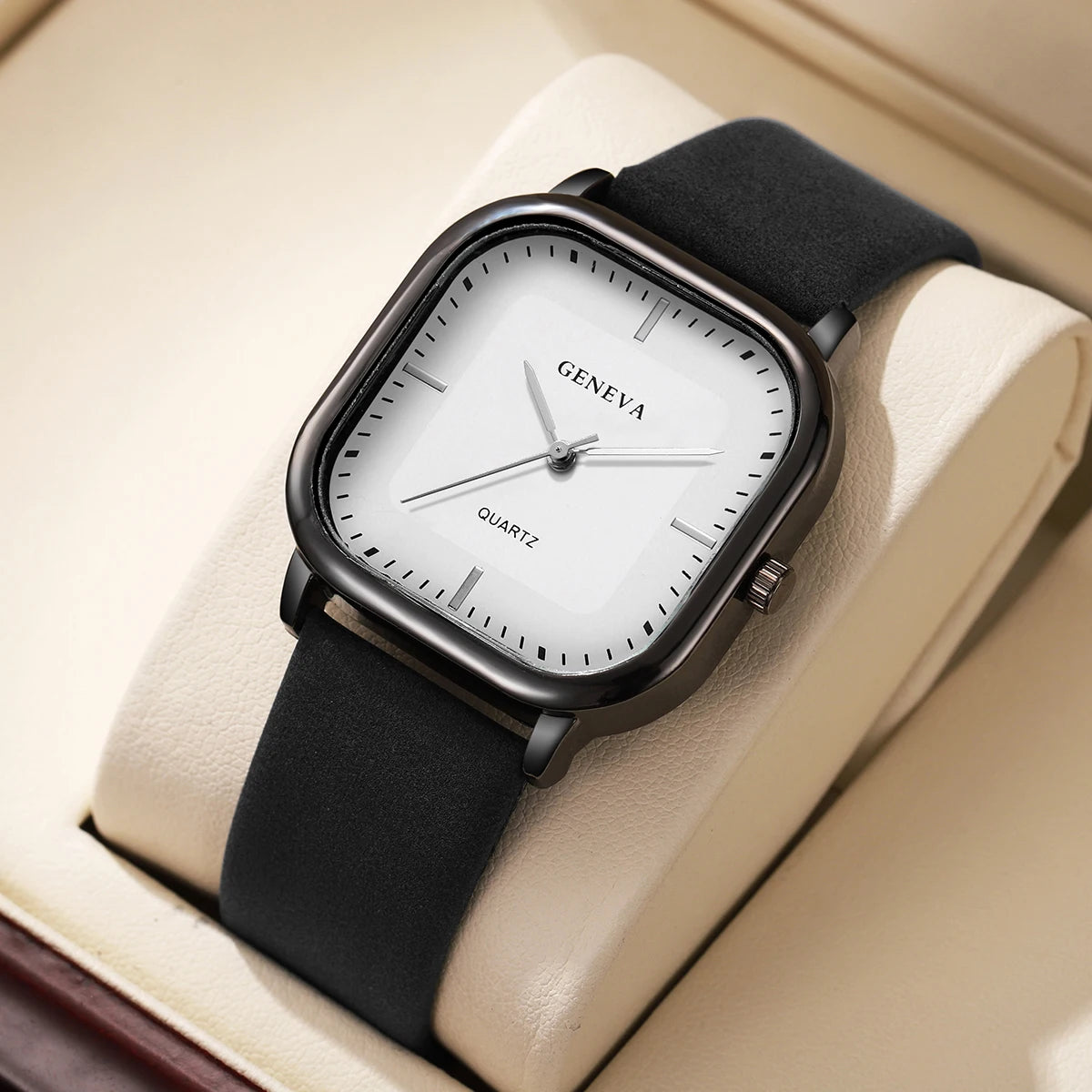 Mode cadran carré montres pour hommes montre à Quartz bracelet en cuir