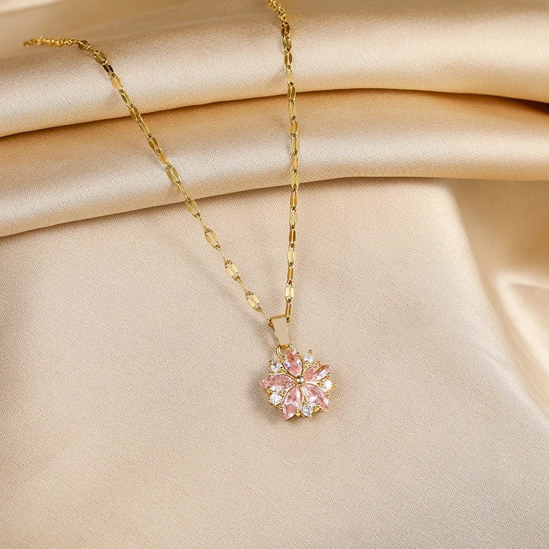 Colliers rose en acier inoxydable pour femmes, bijoux mignons, mode coréenne