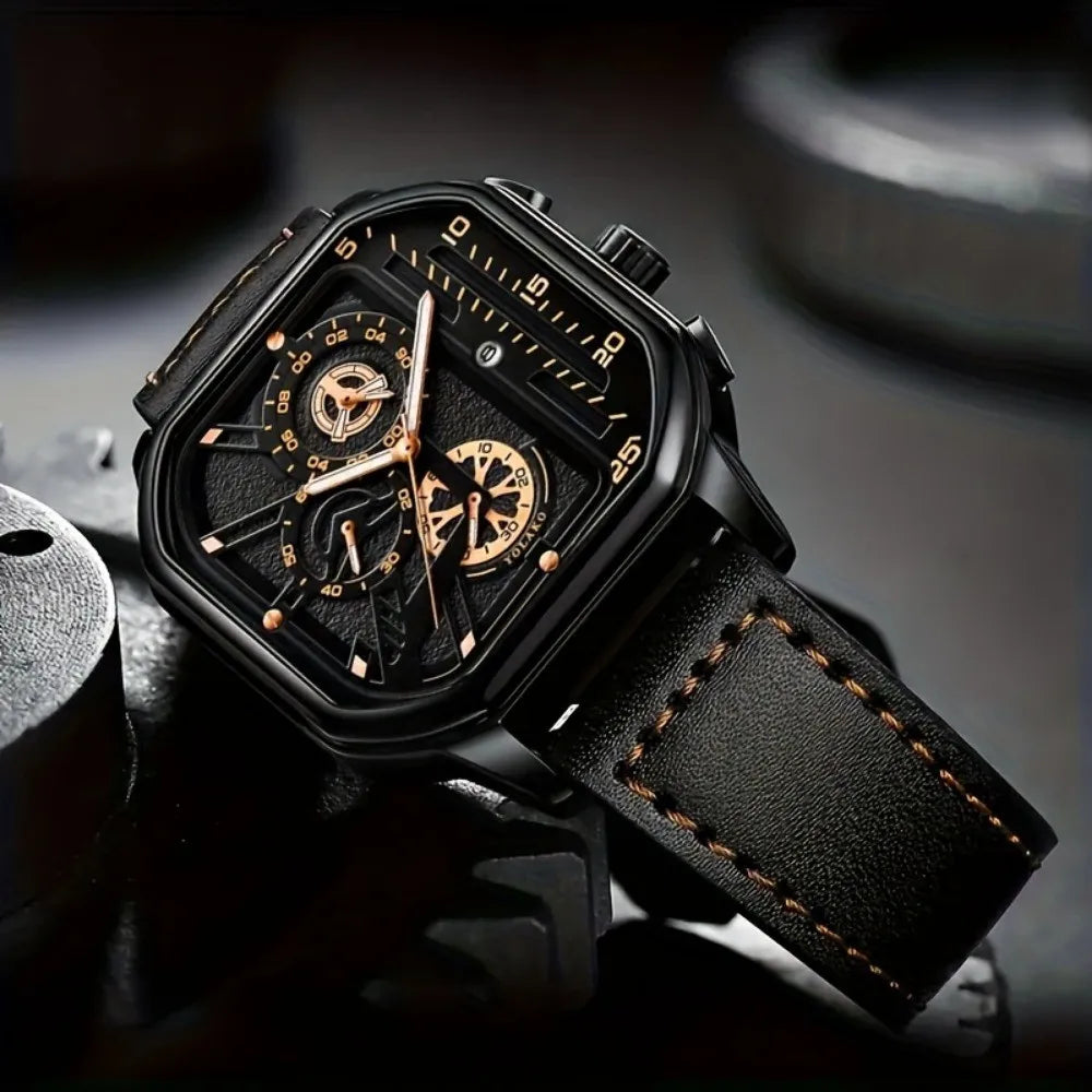 Montre carrée de luxe à grand cadran pour hommes