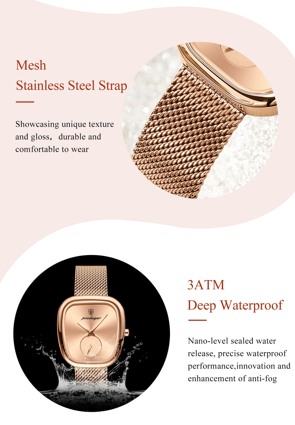 Montre de luxe femme montre étanche en acier inoxydable