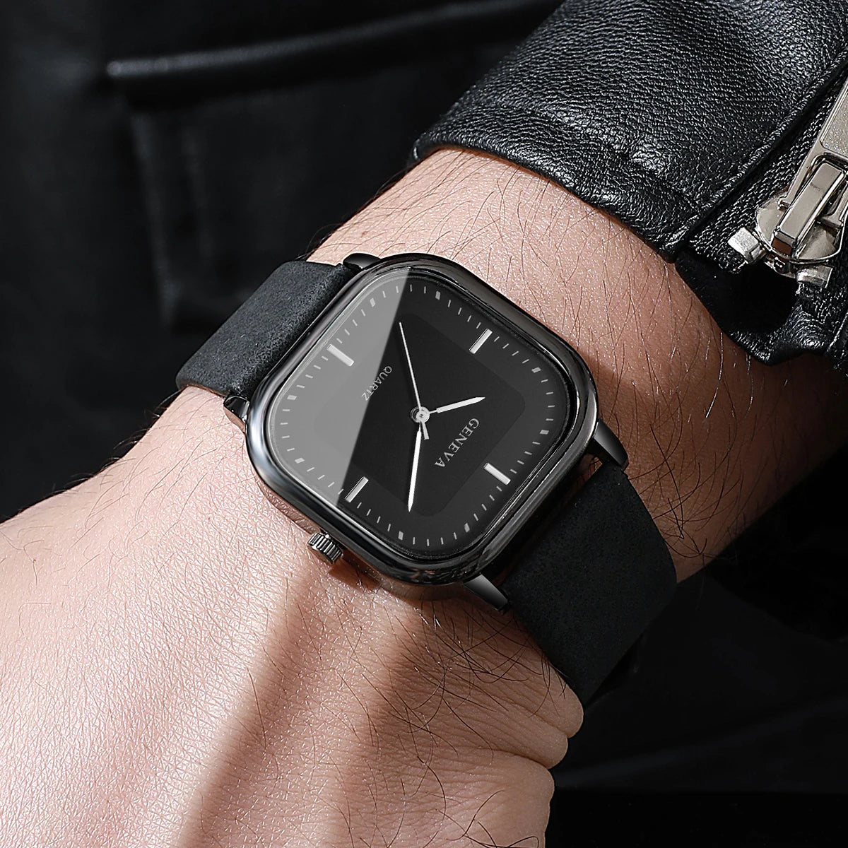 Mode cadran carré montres pour hommes montre à Quartz bracelet en cuir
