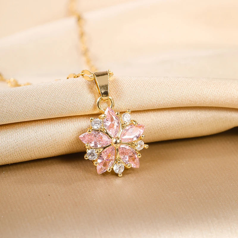 Colliers rose en acier inoxydable pour femmes, bijoux mignons, mode coréenne