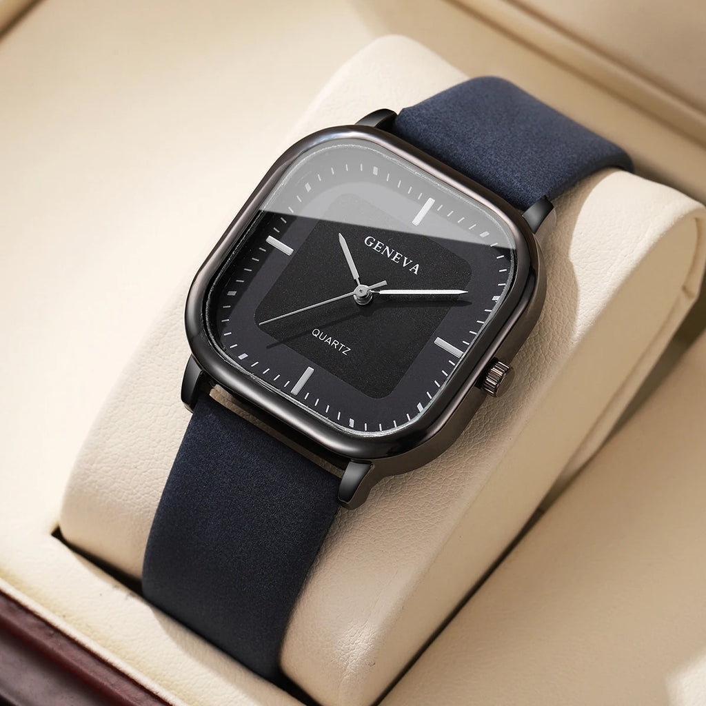 Mode cadran carré montres pour hommes montre à Quartz bracelet en cuir