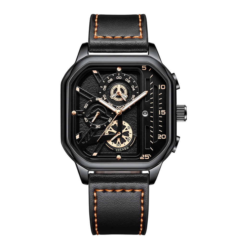 Montre carrée de luxe à grand cadran pour hommes