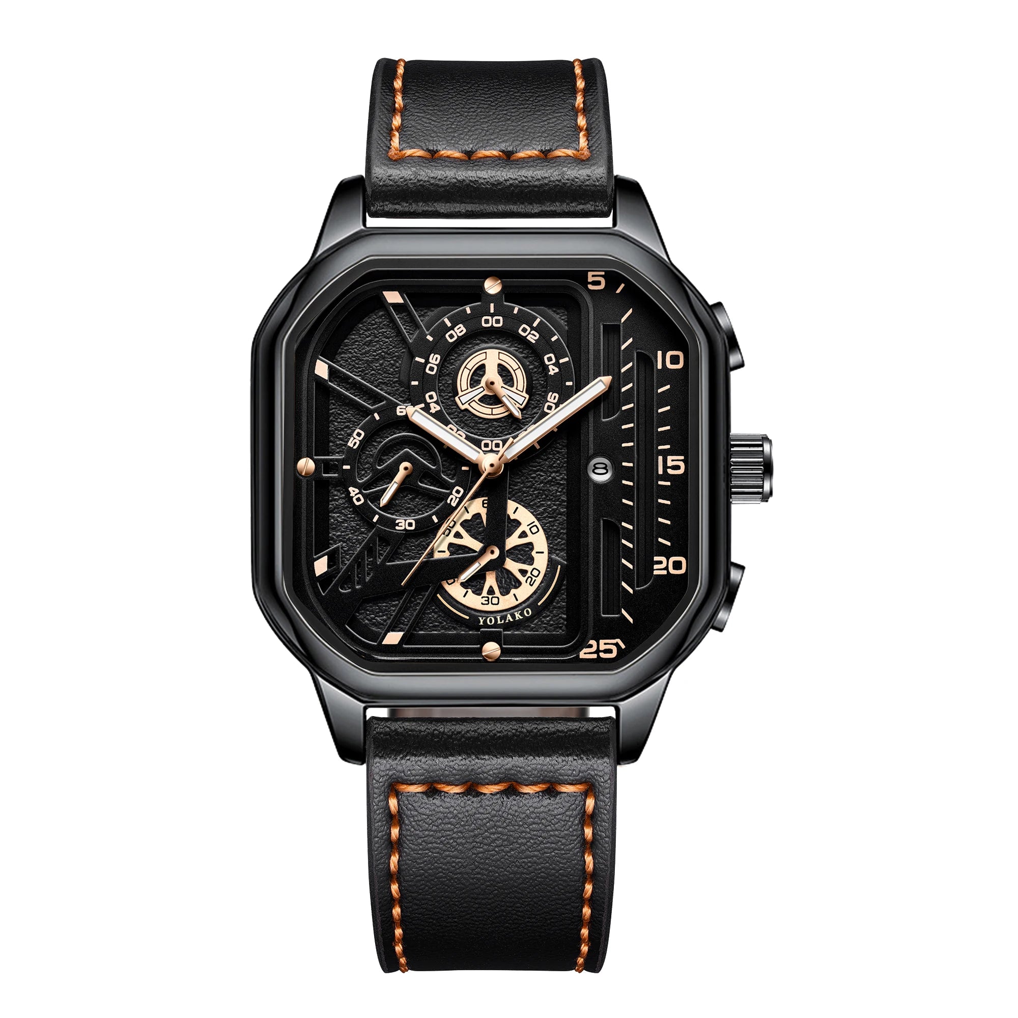 Montre carrée de luxe à grand cadran pour hommes