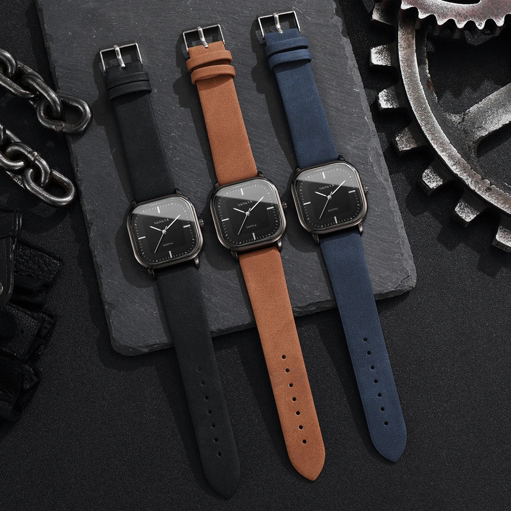 Mode cadran carré montres pour hommes montre à Quartz bracelet en cuir