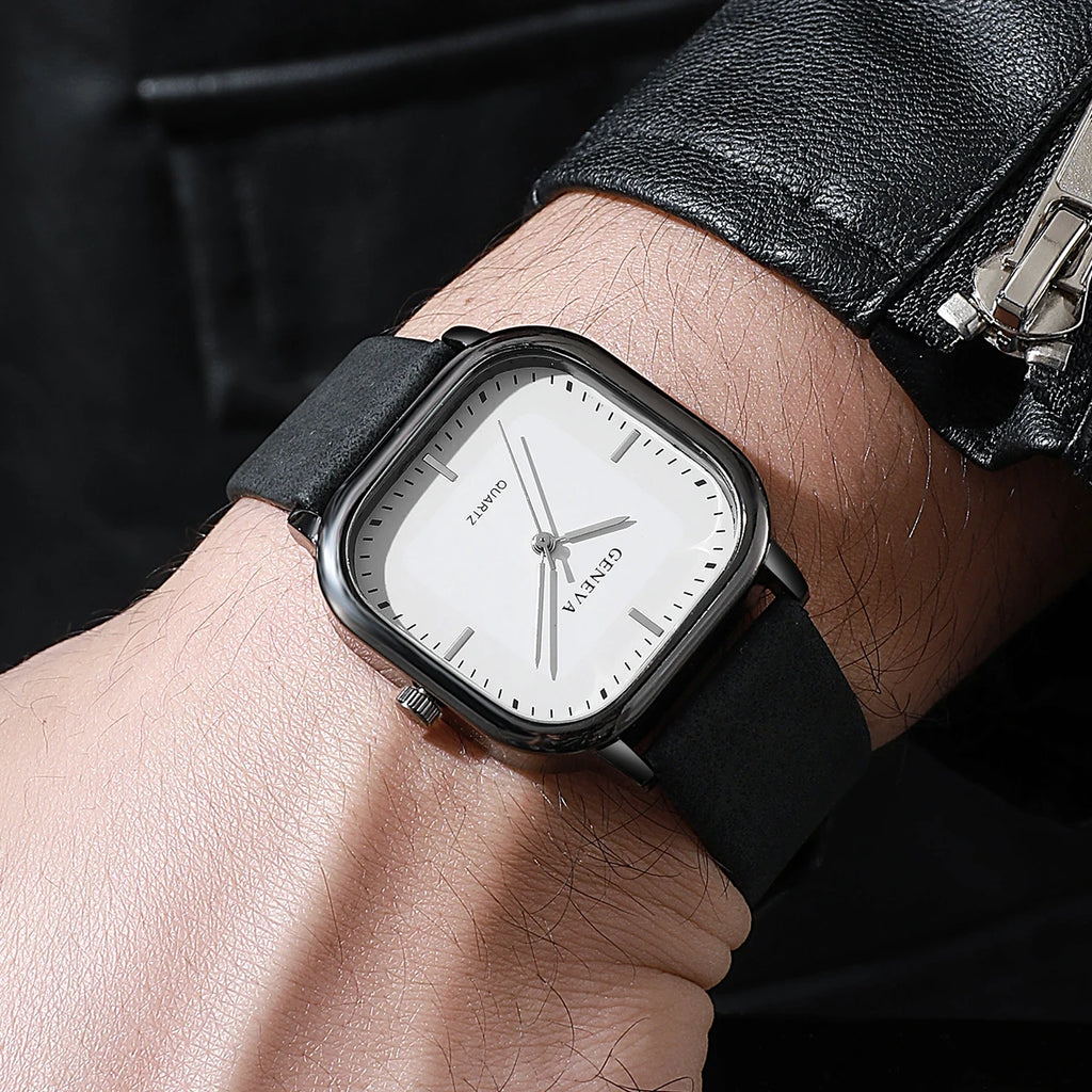 Mode cadran carré montres pour hommes montre à Quartz bracelet en cuir