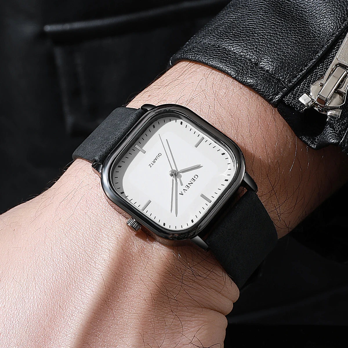 Mode cadran carré montres pour hommes montre à Quartz bracelet en cuir